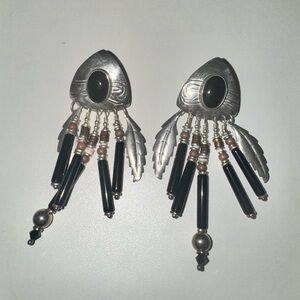 Silver and Black Dangle Earrings